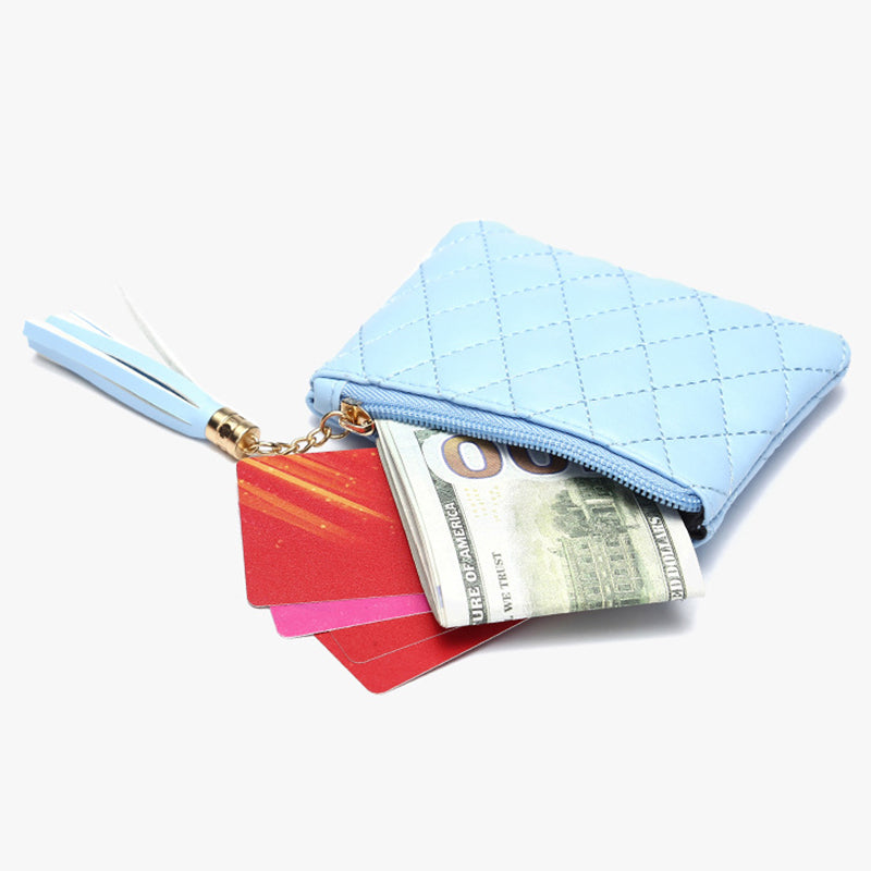 OY Rhombic Grid Women Short Wallet PU Leather Card Cash Coin Purse Bag with Tassel Zipper OY Rhombic Grid Women Short Wallet PU Leather Card Cash Coin Purse Bag with Tassel Zipper